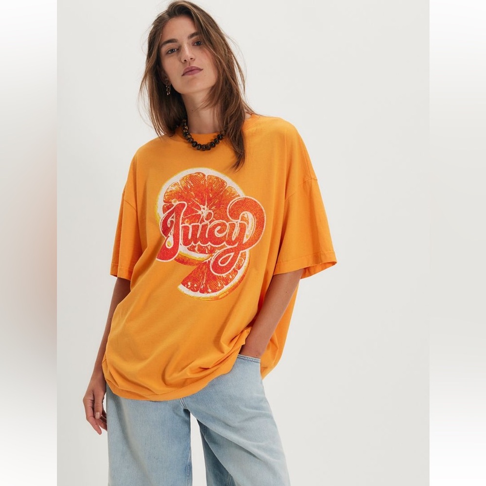 Free People harvest vintage wash Tee Orange Fruit oversized Graphic Tshirt NWT